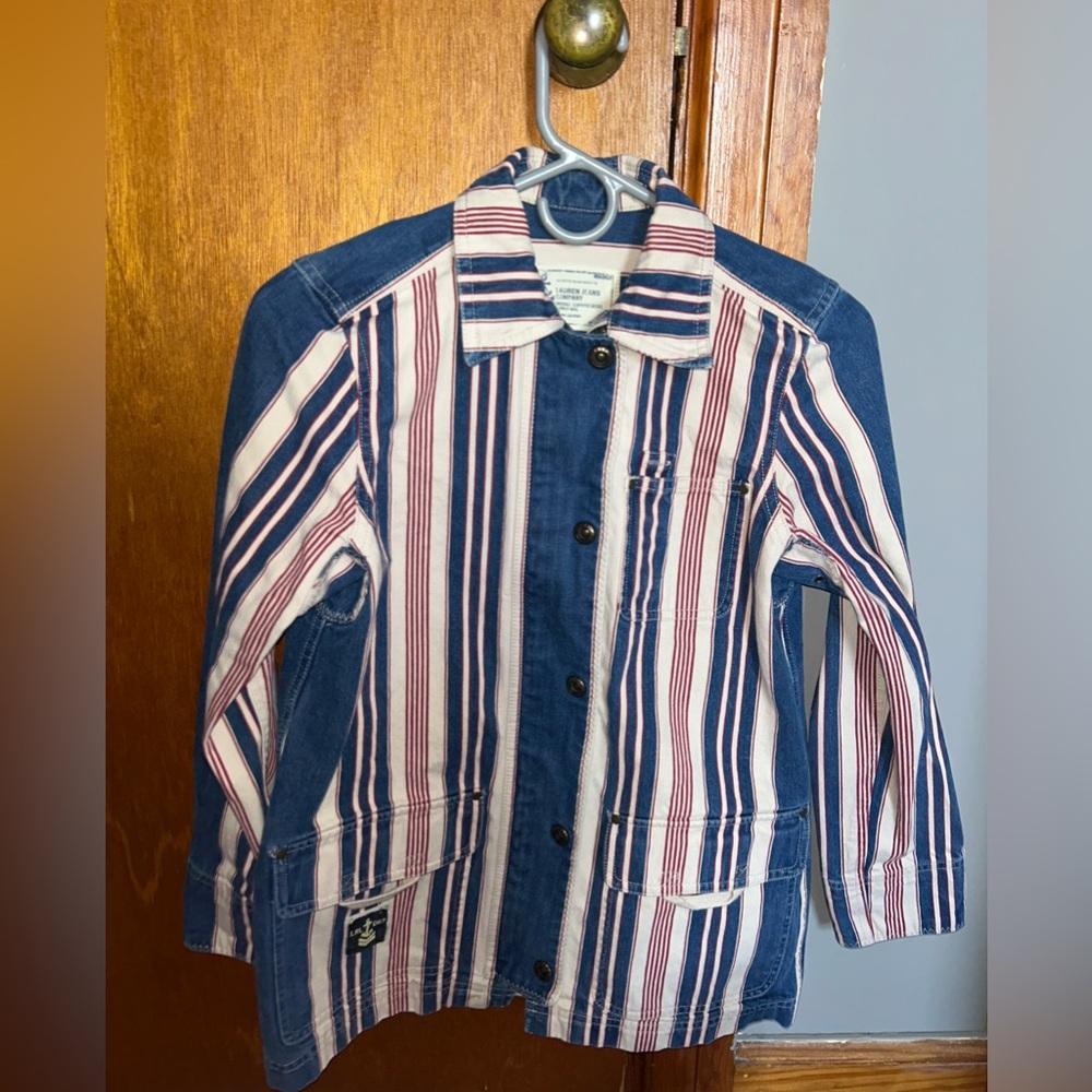 Lauren Ralph Lauren Blue and Red Striped Jean Jacket